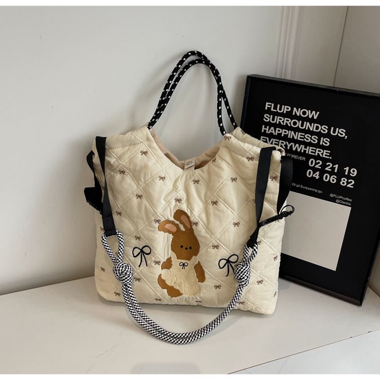 Japanese and Korean niche new down b cute embroidered rabbit ins trendy single shoulder crossbody large capacity_voghion.com