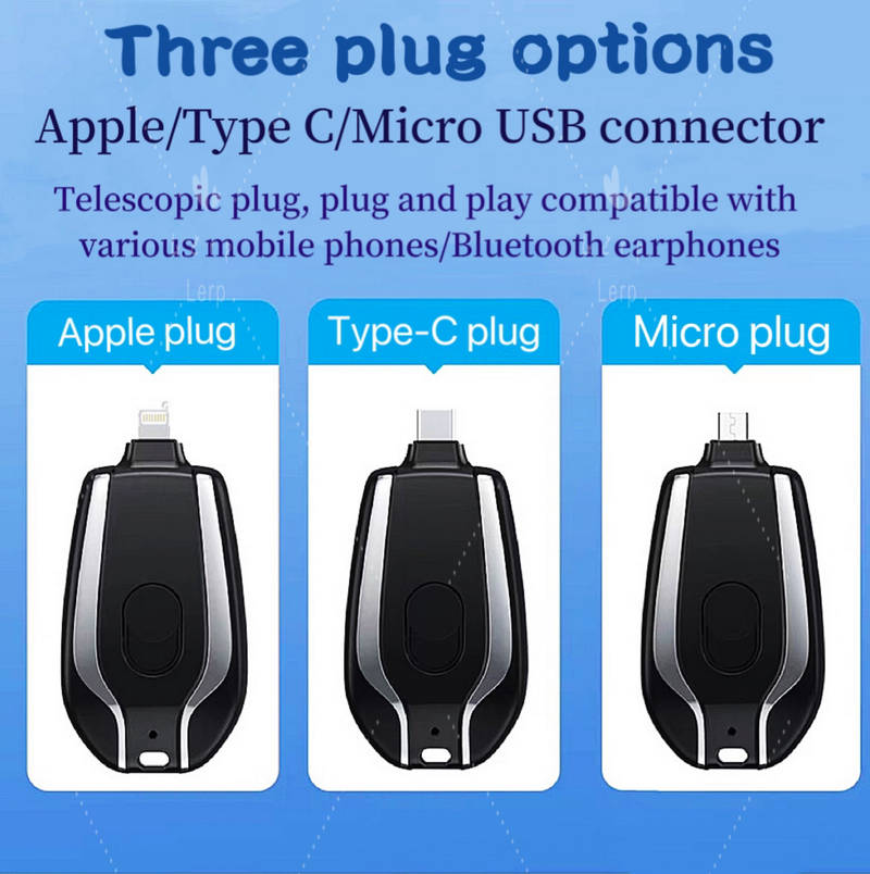 Kunjiuyou Mini Power Bank con Hebilla 1500mAh Gran Capacidad Carga rápida Cargador de batería móvil portátil Tvpe-C de Bolsillo-Negro_voghion.com