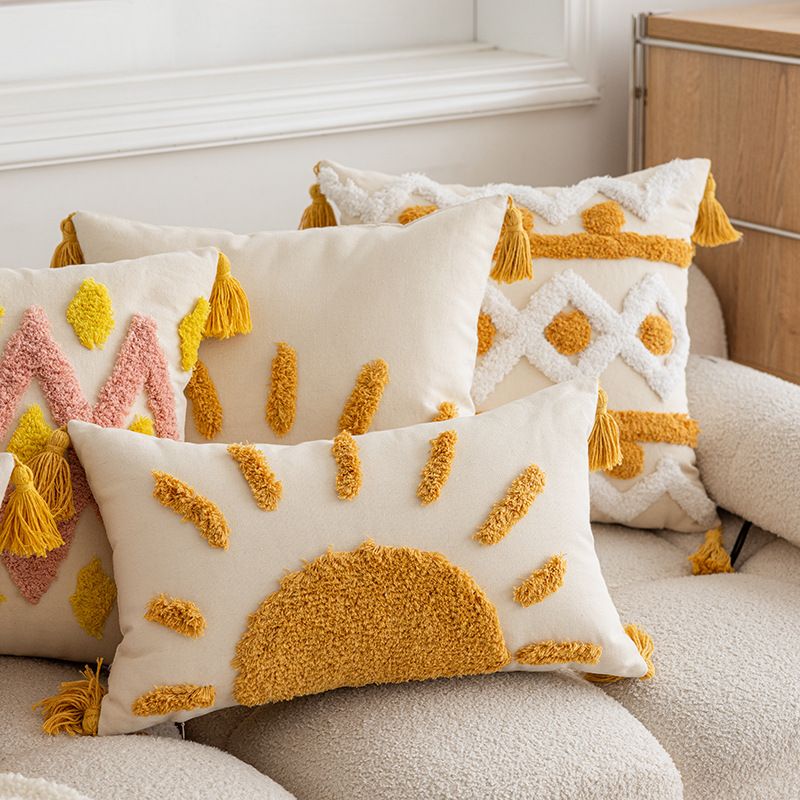 Tufted With 3D Embroidery And Tassels, Cushion For Living Room Sofa, Tatami Decorative Pillow Cover_voghion.com