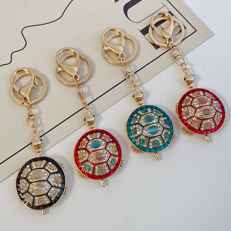 Porte-clés de voiture en forme de tortue avec pierre œil de chat incrustée de diamants, coloré et créatif_voghion.com