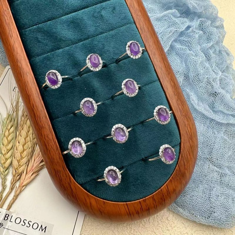 Natürlicher Amethyst-Ring für Frauen, Mode, Luxus, eingelegter High-End-Schmuck, Kristall, Handdekoration, verstellbar, neuer Stil_voghion.com