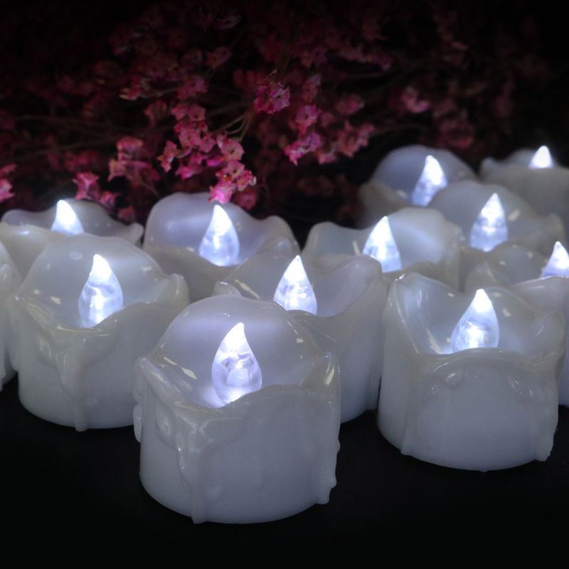 Bougies LED télécommandées – Effet scintillant et goutte d'eau pour anniversaires, mariages, Halloween et Noël (blanc chaud/froid/jaune, lot de 6)_voghion.com
