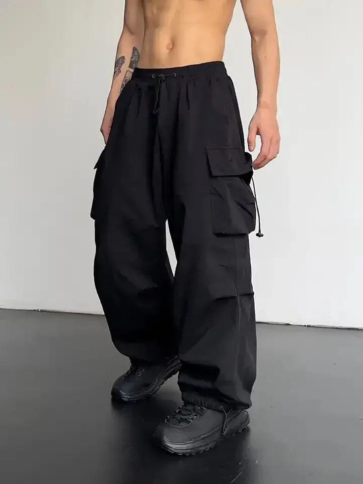 Schnell Trocknende Cargohose Für Herren Im Amerikanischen Stil, 2024, Sommer, Neue Fallschirmhose, Hohe Taille, Weites Bein, Lässige Sporthose_voghion.com