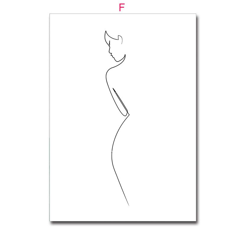 Black And White Decorative Simple Line Drawing Figure Canvas Home Living Room Sofa Background Abstract Hanging Painting_voghion.com