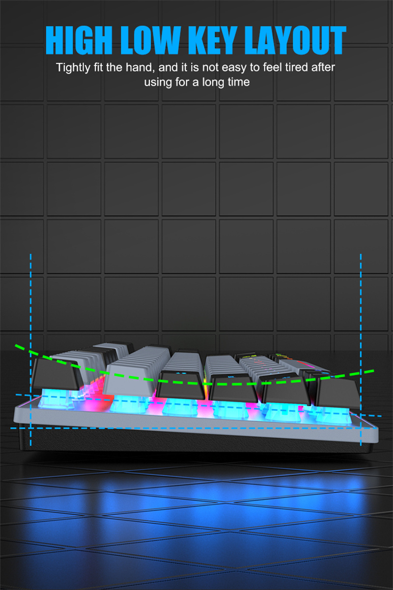 Rainbow K Retroilluminazione cablata Pellicola bicolore Tasto tastiera Interfaccia USB Tocco meccanico Gioco Tasto ufficio tastiera ey_voghion.com
