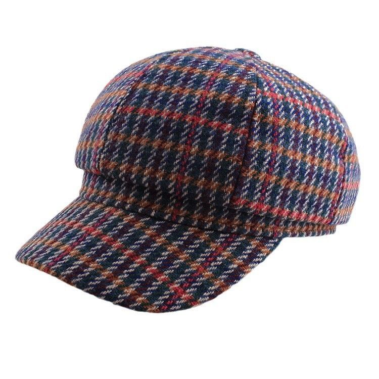 Cappello ottagonale scozzese, berretto casual da strillone in stile coreano per primavera e autunno, cappello da artista alla moda, basco a becco d'anatra per_voghion.com