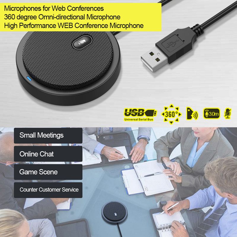 Mikrofon konferencyjny USB UM02 do zastosowań biznesowych, wielokierunkowy, pojemnościowy, komputer stacjonarny, laptop, komputer PC, gry wideo, na żywo_voghion.com