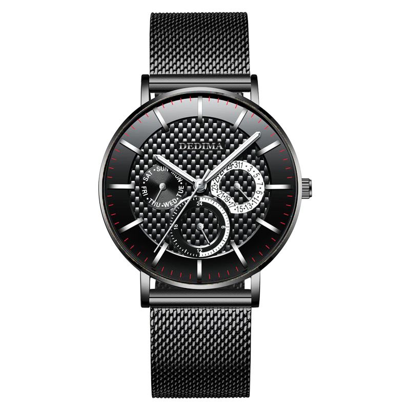 Reloj Detima Fashion ultrafino con tres esferas y seis agujas, multifuncional, con correa de malla de acero_voghion.com