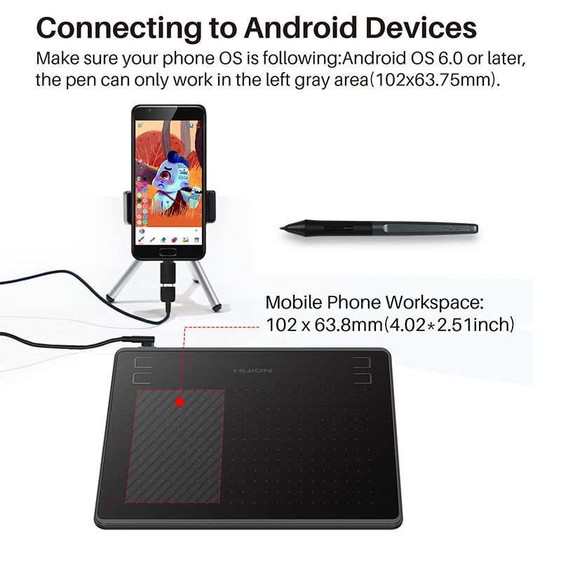 Huion HS64 Graphics Drawing Digital Tablets OTG Function Signature Pen Tablet With Battery-Free Stylus For Android_voghion.com