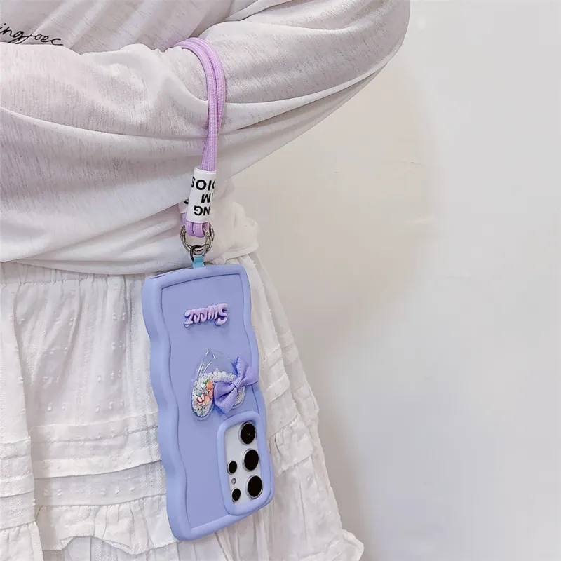 Séiss 3D Schleif Léift Häerz Uebst Lanyard Telefonshülle fir Samsung A15 A25 A35 A54 A55 A34 A14 A13 A53 Wave Candy Summer Cover_voghion.com