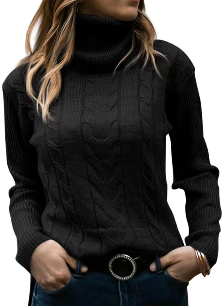 Odzież damska jesień i zima nowy jednolity kolor golf sweter retro długi sweter odzież damska_voghion.com
