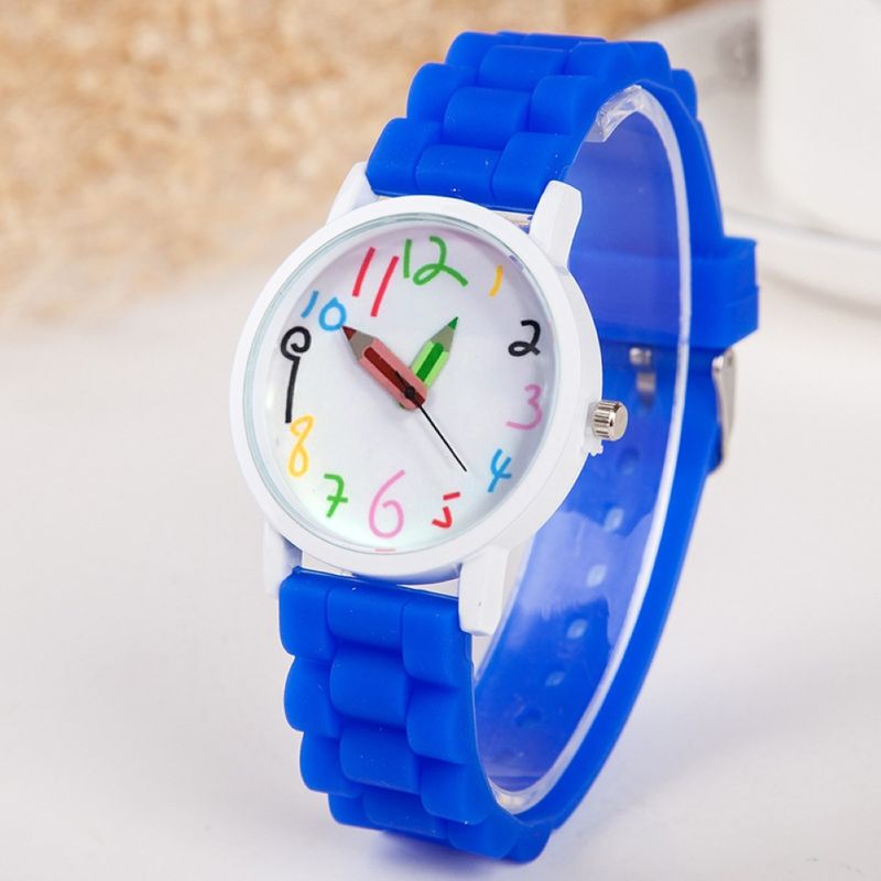 Yamaler Fashion Children Kids Arabic Numerals Pencil Analog Display Quartz Wrist Watch_voghion.com