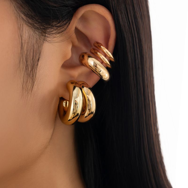 Brincos femininos, acessórios para brincos de ouro, estilo INS, conjunto de argola em forma de C, liga simples, superfície lisa, clipe de orelha não perfurado, novo modelo_voghion.com