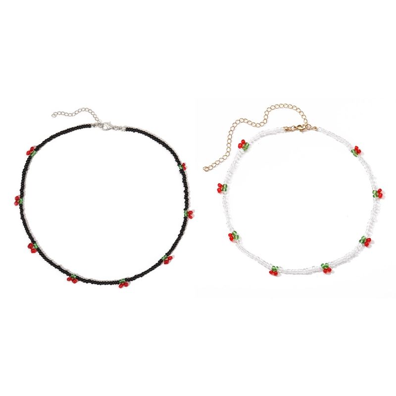 Moda Bohemya Boncuklu Kırmızı Kiraz Kolye Kadınlar İçin Sevimli El Yapımı Meyve Tohumu Boncuk Şeffaf Choker Kolyeler Boho Takı_voghion.com