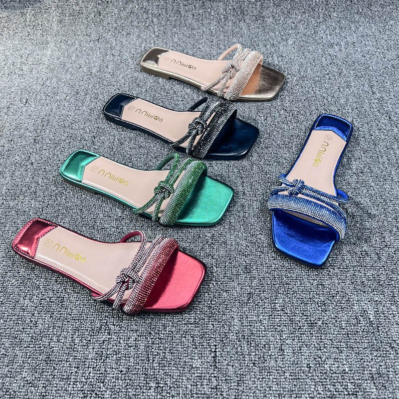 Damen Hausschuhe Damen Ballerinas Flache Slide Sandalen Für Damen Sommer Outdoor Wear High End Strass Stilvolle Trendy Vielseitige Mode Hausschuhe_voghion.com