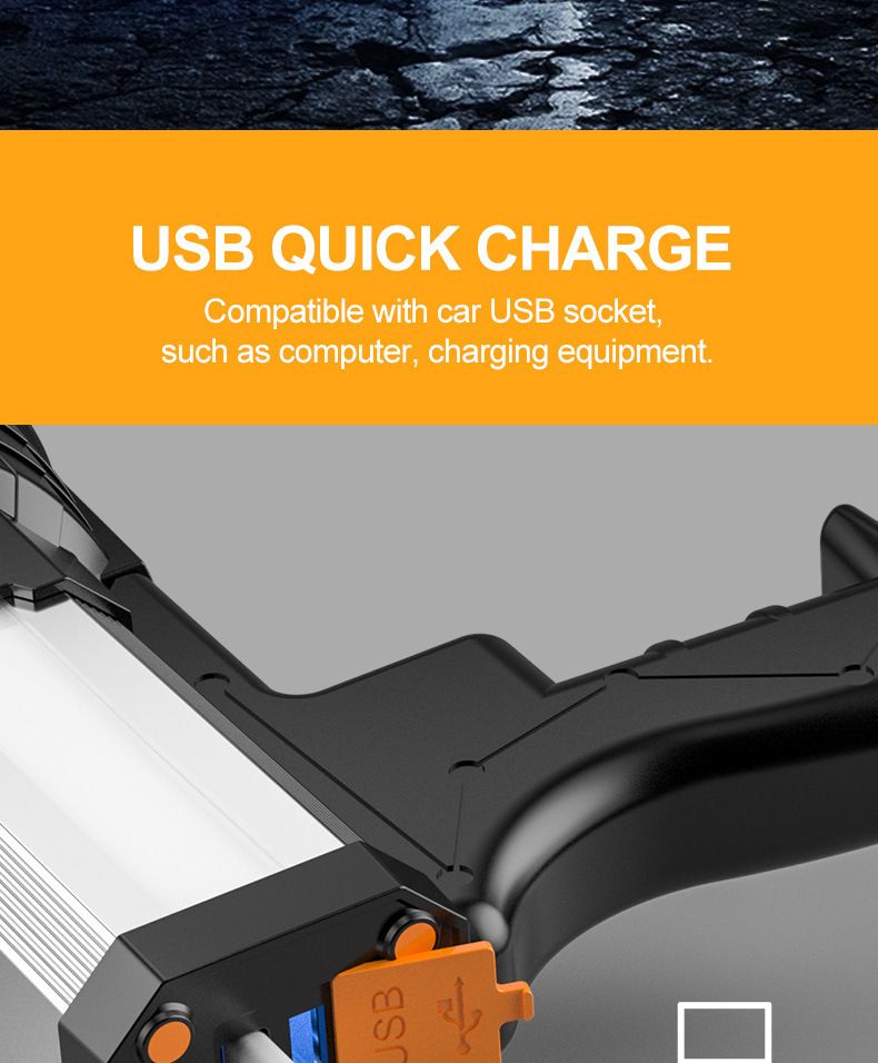 Cross-Border Gun-Type Searchlight P50 Strong Light USB Mobile Phone Charging Long-Range Outdoor Flashlight Spotlight_voghion.com