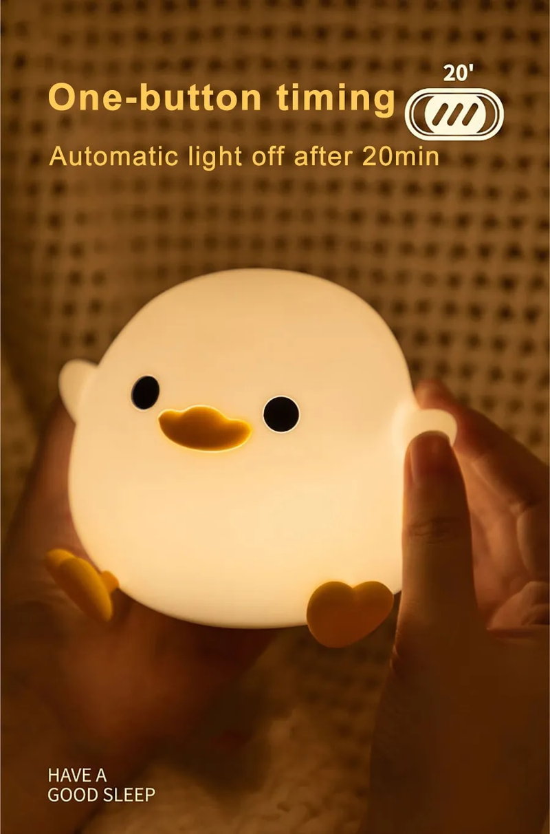 LED-nachtlampje Schattige eend Cartoon dieren Siliconen lamp voor kinderen kind Aanraaksensor Timing USB Oplaadbaar voor verjaardagscadeaus_voghion.com