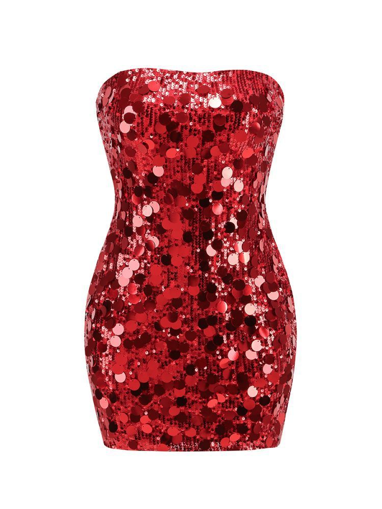 Grænseoverskridende high-end europæisk og amerikansk dametøj ny sexet tube top pailletkjole high end temperament hip nederdel aftenkjole kvinde_voghion.com