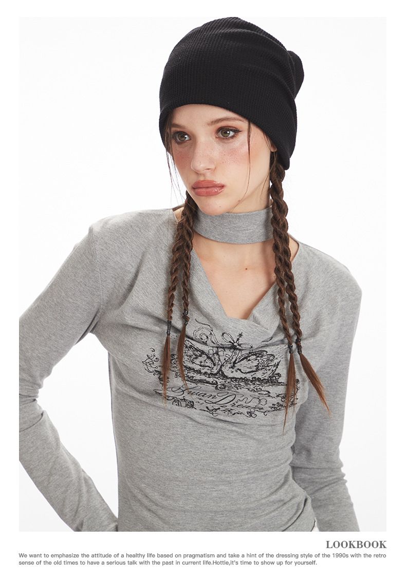 Abbigliamento da donna Top a maniche lunghe con scollo a cappuccio da donna - Maglietta basic elasticizzata aderente Tendenze moda più vendute_voghion.com