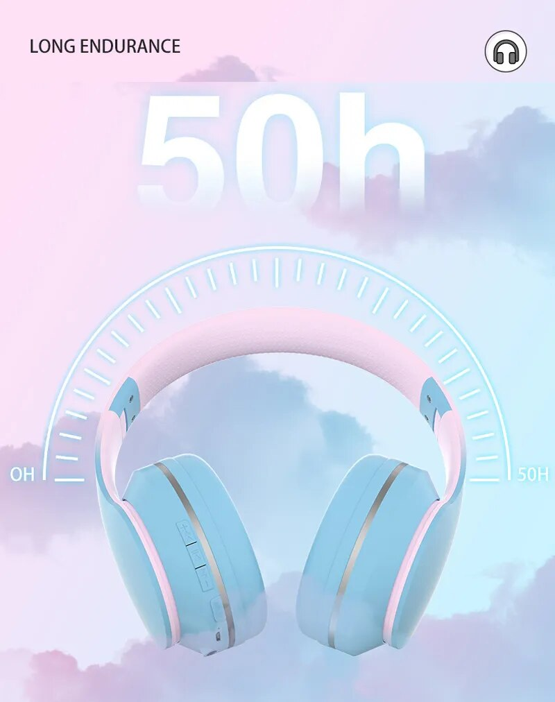 Gradient Color Bluetooth Headsets ireless Headphones Stereo Bass Noise Reduction Foldable Music Helmet Earphone Gift_voghion.com