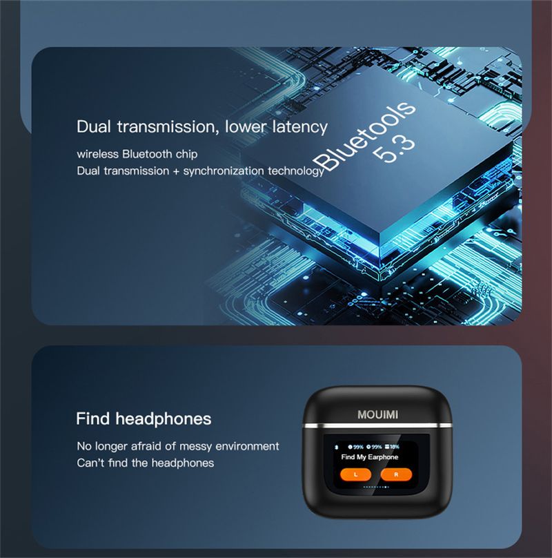 Auricolari originali V8 Wireless Bluetooth 5.3 Tour Pro 2 Cuffie con riduzione del rumore ANC e comandi touch screen a LED_voghion.com