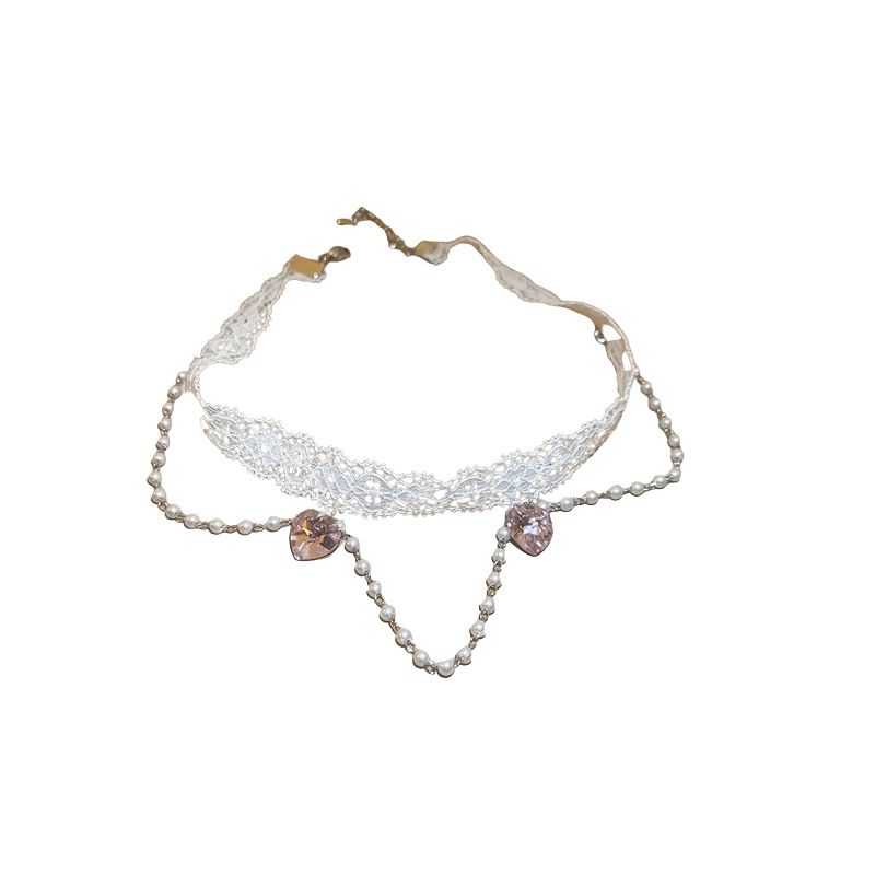 Collana con bracciale di perle di alta qualità, di lusso francese, con catena a clavicola, stile Niche, set di gioielli alla moda per ragazze con cuore._voghion.com