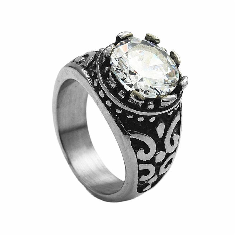 Anello dritto con diamanti intarsiati in titanio da uomo, alla moda, punk, in acciaio inossidabile, a forma di bordo multicolore_voghion.com