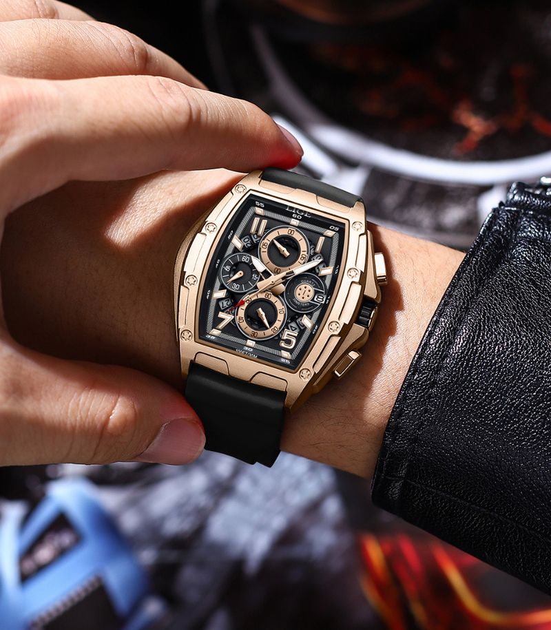 Men's Fashion Quartz Watch With Chronograph, Skeleton Dial, Water Resistant, Stainless Steel Case, Silicone Strap, Casual Business Timepiece_voghion.com