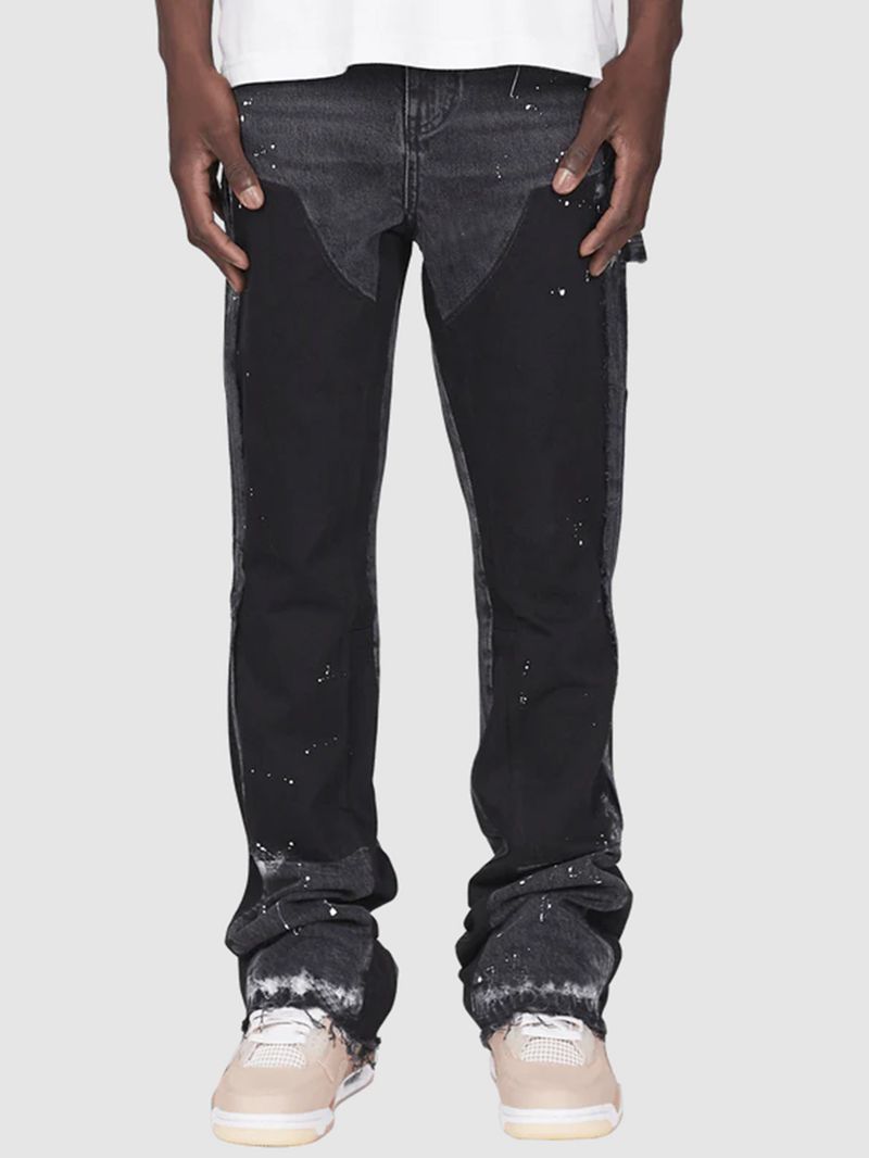Abbigliamento da uomo, salopette in denim da uomo, salopette alla moda, pantaloni a zampa a strati in denim con toppe elastiche_voghion.com