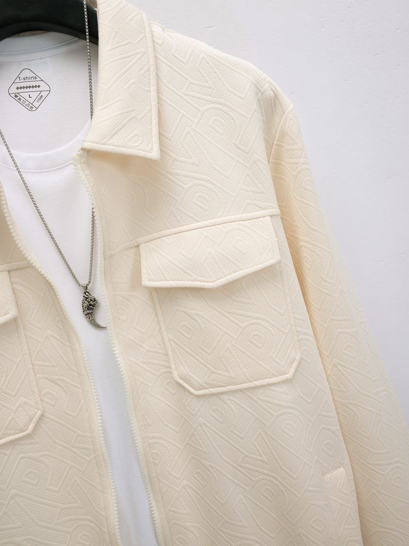 Herenkleding Heren Casual Lange Mouw Jeugd Heren Jacquard Zak Revers Rits Casual Jas Herenjas_voghion.com