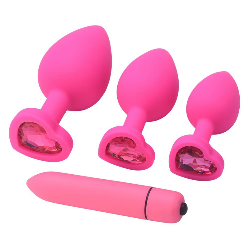 Silicone heart-shaped anal plug, round anal plug, large, medium and small size silicone anal plug, vibrating bullet anal plug set_voghion.com
