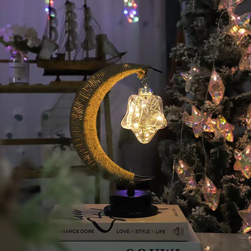 Luci decorative a LED a forma di stella e luna in metallo - a batteria, bianco caldo, per decorazioni natalizie e per la casa per interni/esterni_voghion.com