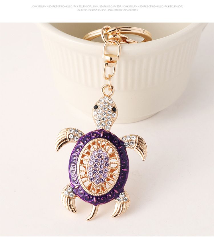Portachiavi creativo in metallo con ciondolo a forma di tartaruga marina, piccolo regalo, con diamanti intarsiati colorati_voghion.com