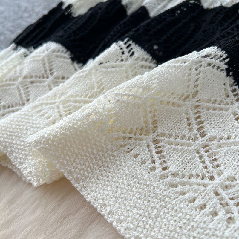 Women's Clothing Lazy Style Leisure Suit For Women High Grade Hollow Hook Flower Color Matching Knitted Top High Waist Skirt_voghion.com