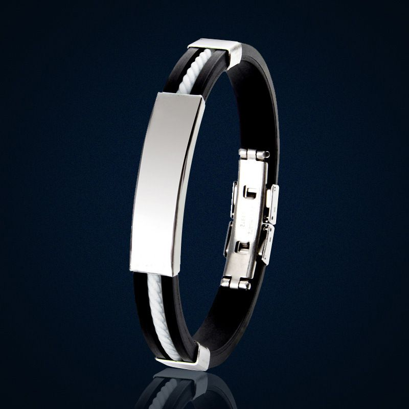 heta Selg DIY graverade mäns titan silikon rostfritt stål stjärnarmband_voghion.com