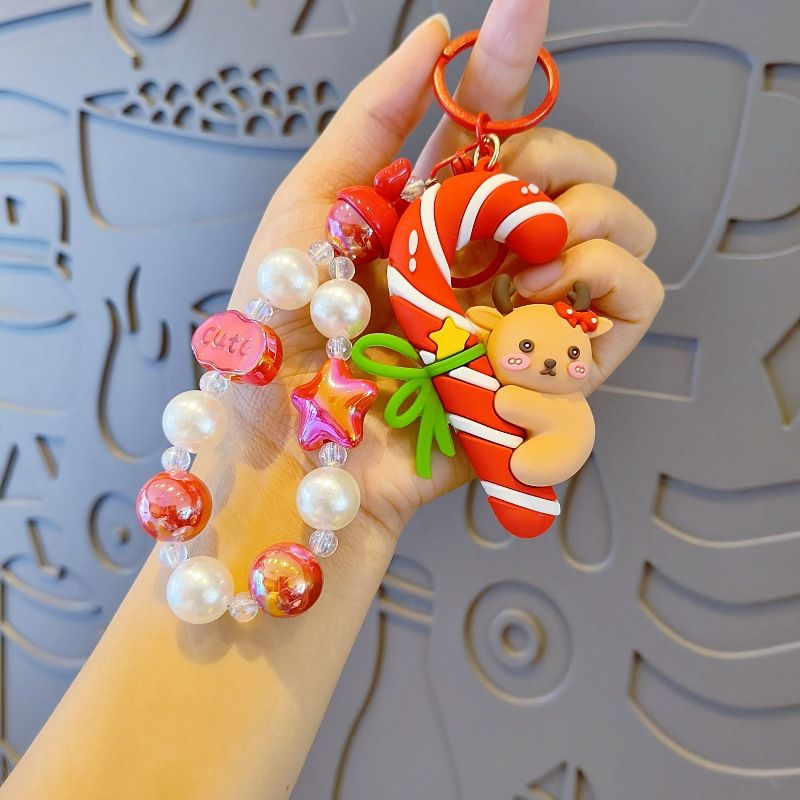 Nuovo portachiavi di Natale con ciondolo a forma di bambola, catena per telefono di Babbo Natale fai da te con ciondolo per borsa con perline fatto a mano_voghion.com