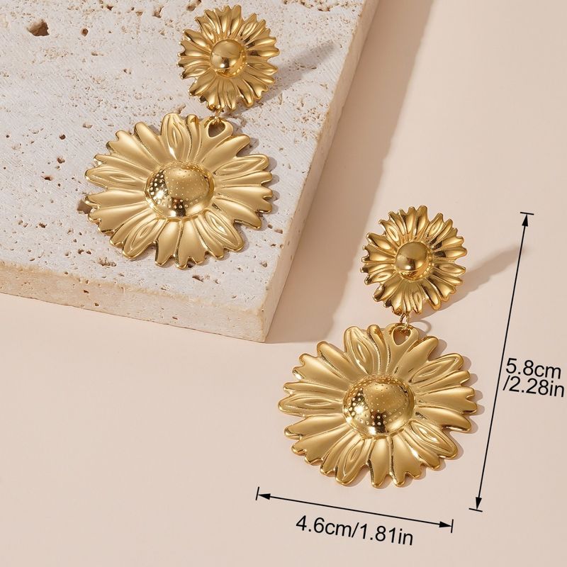 Brincos vintage vintage ocidentais retrô de girassol, elegantes, retrô, banhados a ouro verdadeiro, joias elegantes_voghion.com