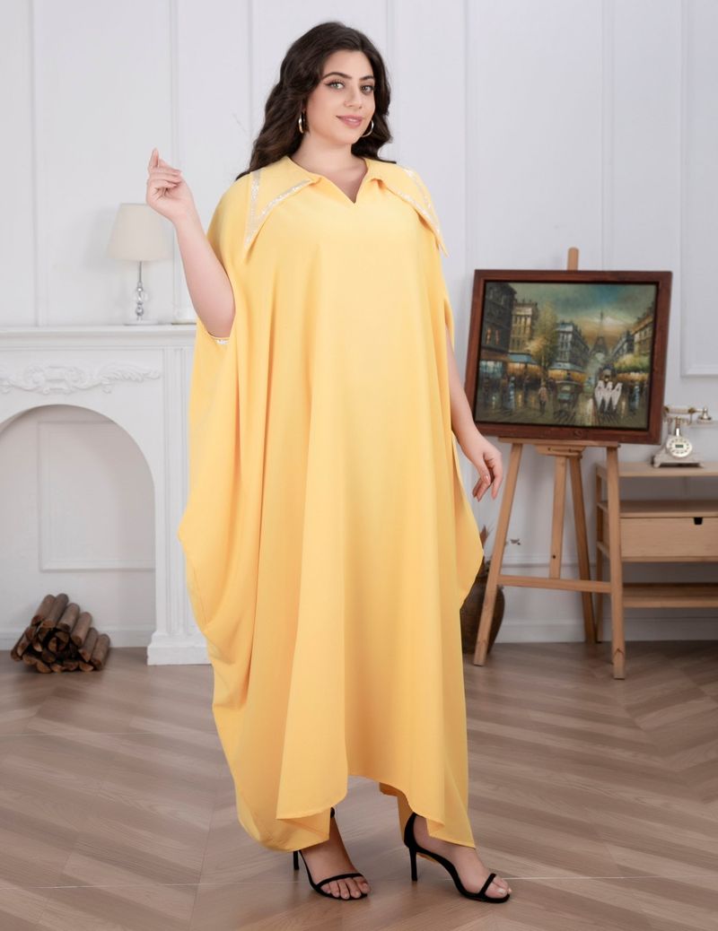Luxuriöses, verziertes Abaya-Kleid für Damen – Muslimischer Party-Kaftan mit Fledermausärmeln und Kristall-Strasssteinen – Maxikleid in Übergröße für Eid, Hochzeit_voghion.com
