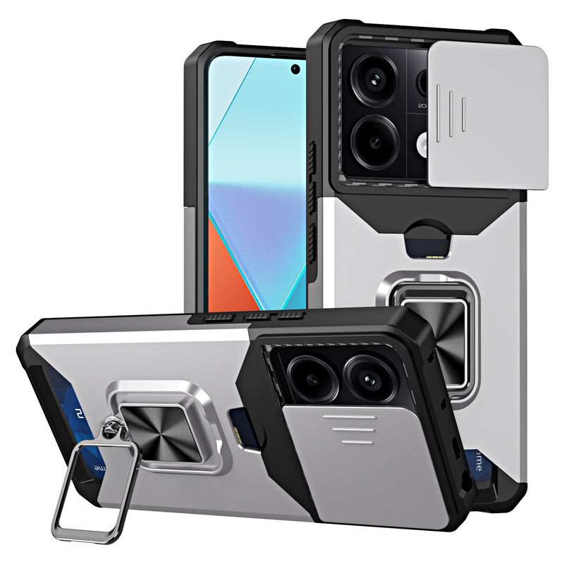 Hoesje voor Redmi Note 13 12 11 Pro Plus X5 X6 M6 Pro Zware bescherming met schuifcamerahoes en kaartcliphoes_voghion.com