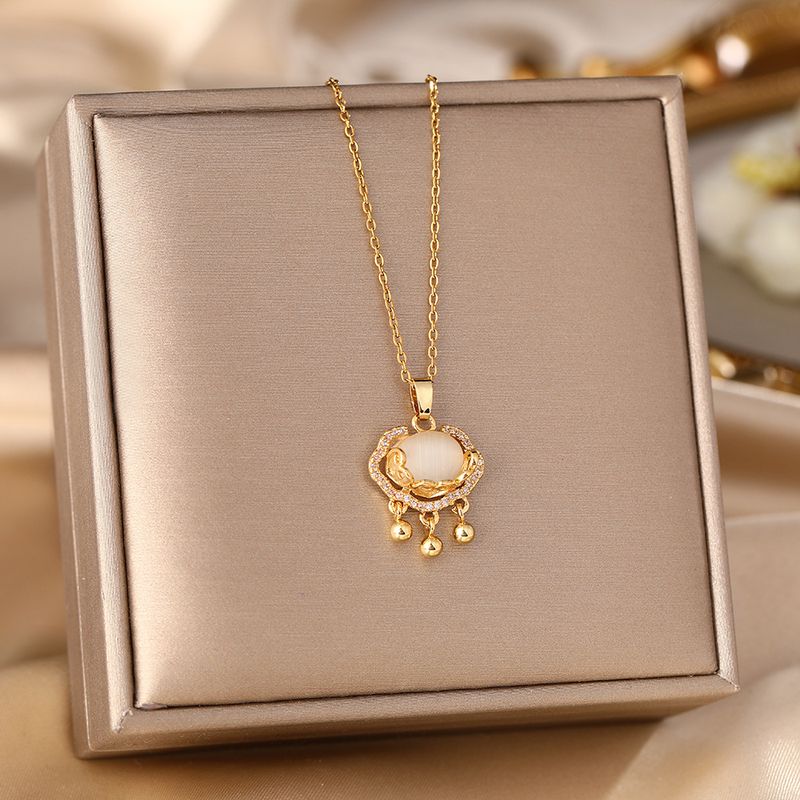cat's Eye Stone Safety Lock Necklace Women's Ins Cool Breeze Light Luxury Net Red Collarbone Titanium Steel Neck_voghion.com