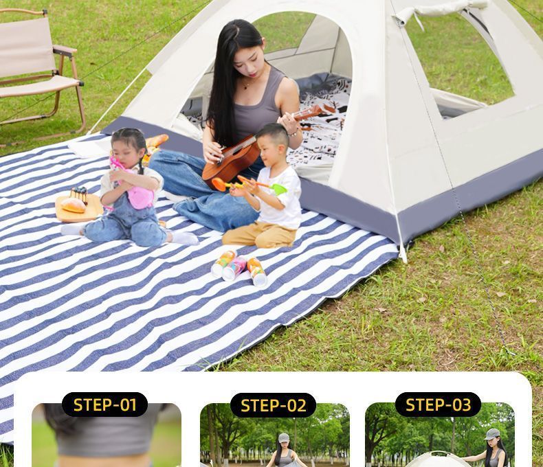 Tent 2-Person Thickened Equipment Portable Automatic Pop-Up 3-4 Person Camping Outdoor Rainproof Beach Sunshade_voghion.com