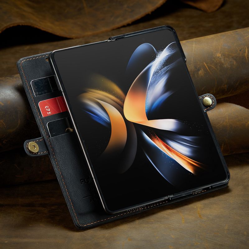TechGlobe Suitable For Samsung Fold5 Shockproof Galaxy Z Fold4 Retro Phone Leather Case Card Slot Protective Cover_voghion.com