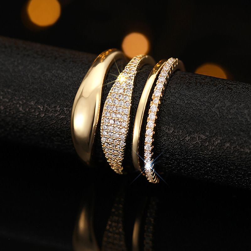 Cao Shi Simple Plain Ring Four Piece Set With Zircon Classic Jewelry For Engagement And Wedding Rings_voghion.com