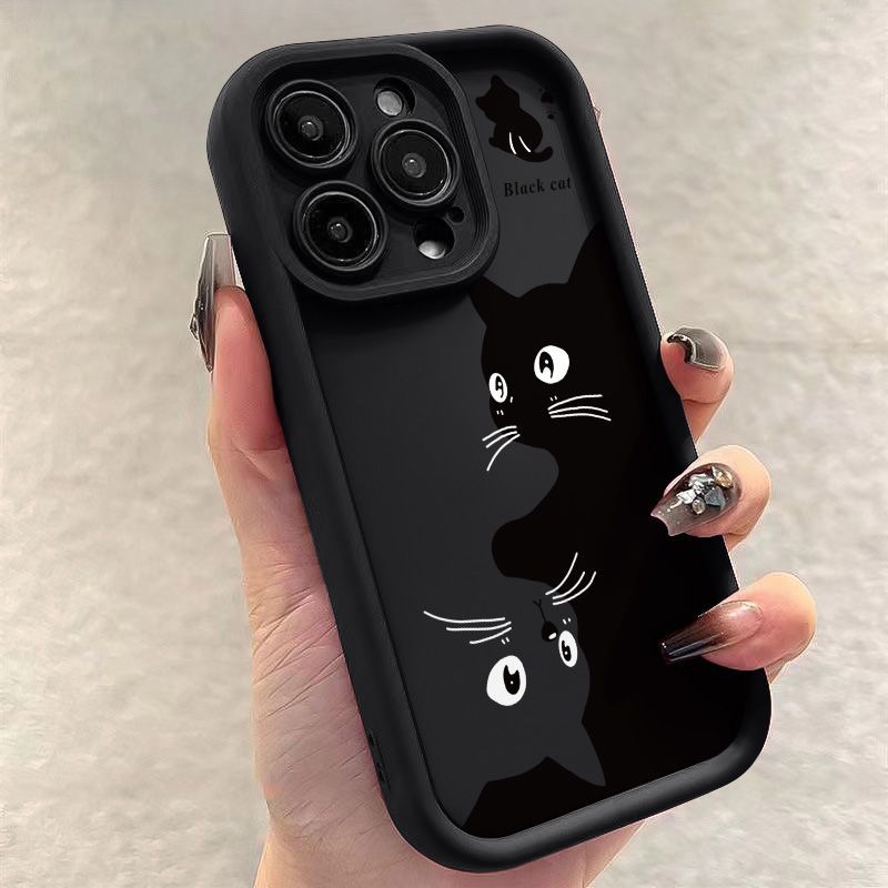 Black Cat Soft Silicone Case For Redmi Note 13 12 11 10 9 8 7 Pro Plus 11S 13C 12C Matte Camera Protection Phone Cover_voghion.com