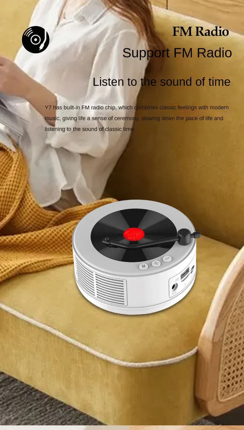 Retro Plak Bluetooth Hoparlör, Vinil Taşınabilir Plak Çalar Hoparlör, USB Şarj Edilebilir, FM Fadio Ses Aksesuarlarını Destekler_voghion.com