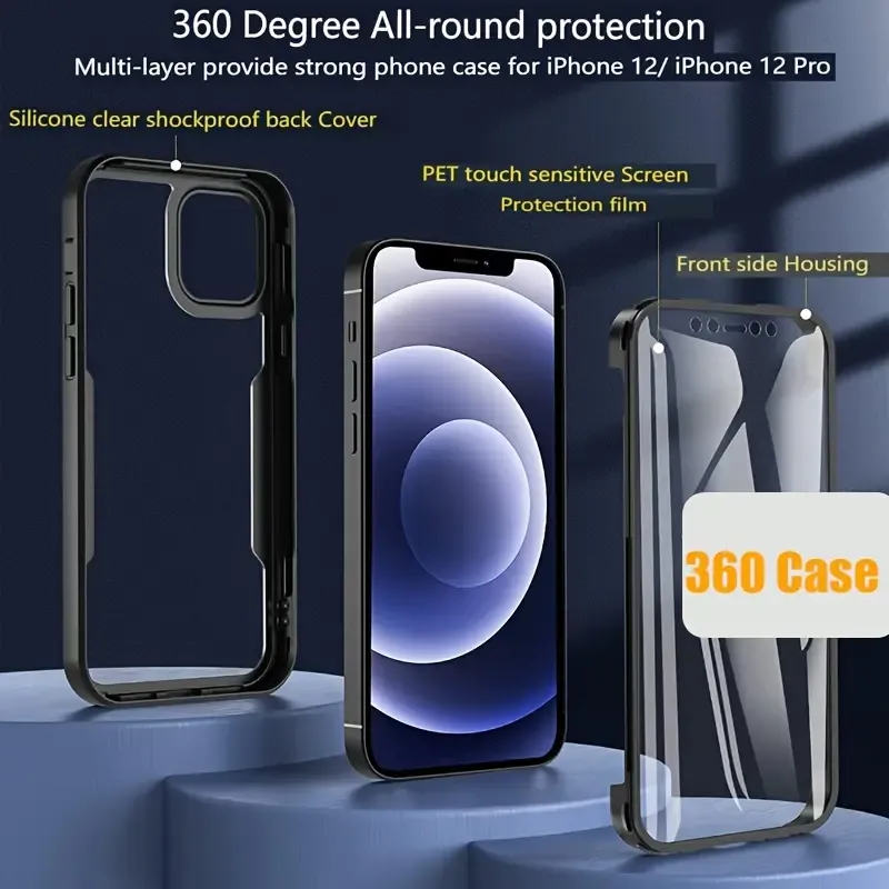 iPhone 16 15 14 13 12 11 X XR XS 7 8 Plus SE 2 PC+TPU Hibrit Darbeye Dayanıklı Kapak Fundas İçin 360° Tam Vücut Ekran Koruyucu Kılıf_voghion.com