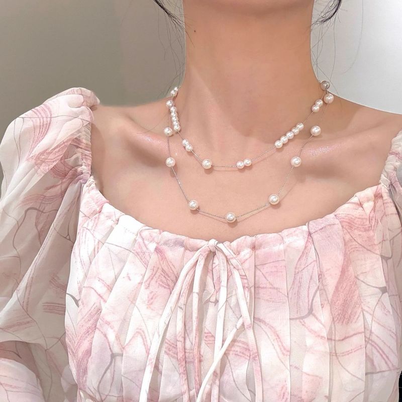 2025 Double-layer Beaded Necklace Women's Light Luxury High-end Choker Niche Collarbone Chain Neck Chain_voghion.com