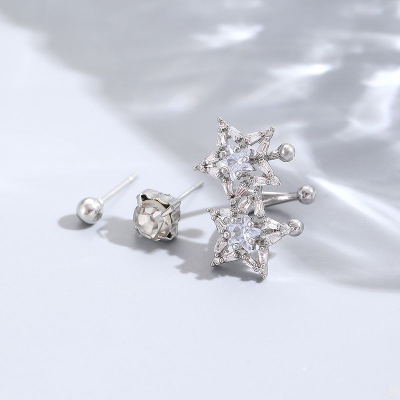 Super Sparkling Zircon Star With Niche Design, Ins Exquisite High-End Clip Without Ear Hole, Three Piece Earring Set_voghion.com