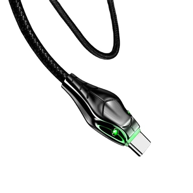 Slangenkop van zinklegering met licht geschikt voor Android Apple Type-C Black Mamba snellaaddatakabel 5A_voghion.com
