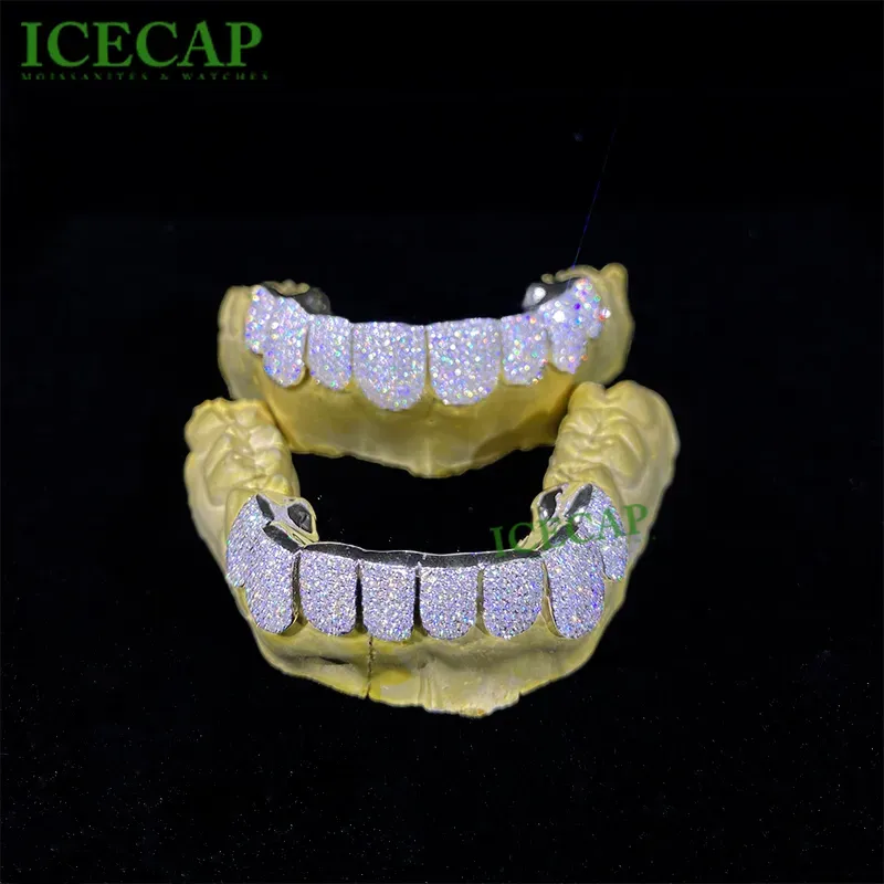 su 8 Custom Sliver 6 VVS Iced Out Donna e Uomo Hip Hop Gioielli Denti Dia Moissanite Grillz_voghion.com